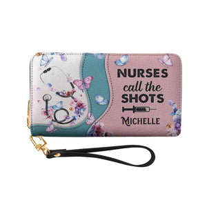 Nurses Call The Shots Flower Stethoscope HTRZ06108706JO Zip Around Leather Wallet