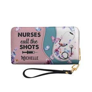 Nurses Call The Shots Flower Stethoscope HTRZ06108706JO Zip Around Leather Wallet